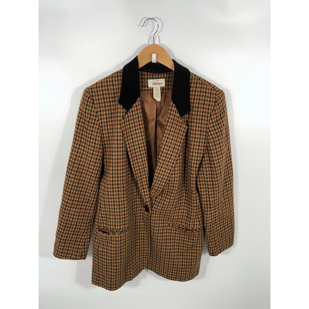 VTG Worthington Houndstooth Blazer Womens 8 Brown Equestrian Dark Academia